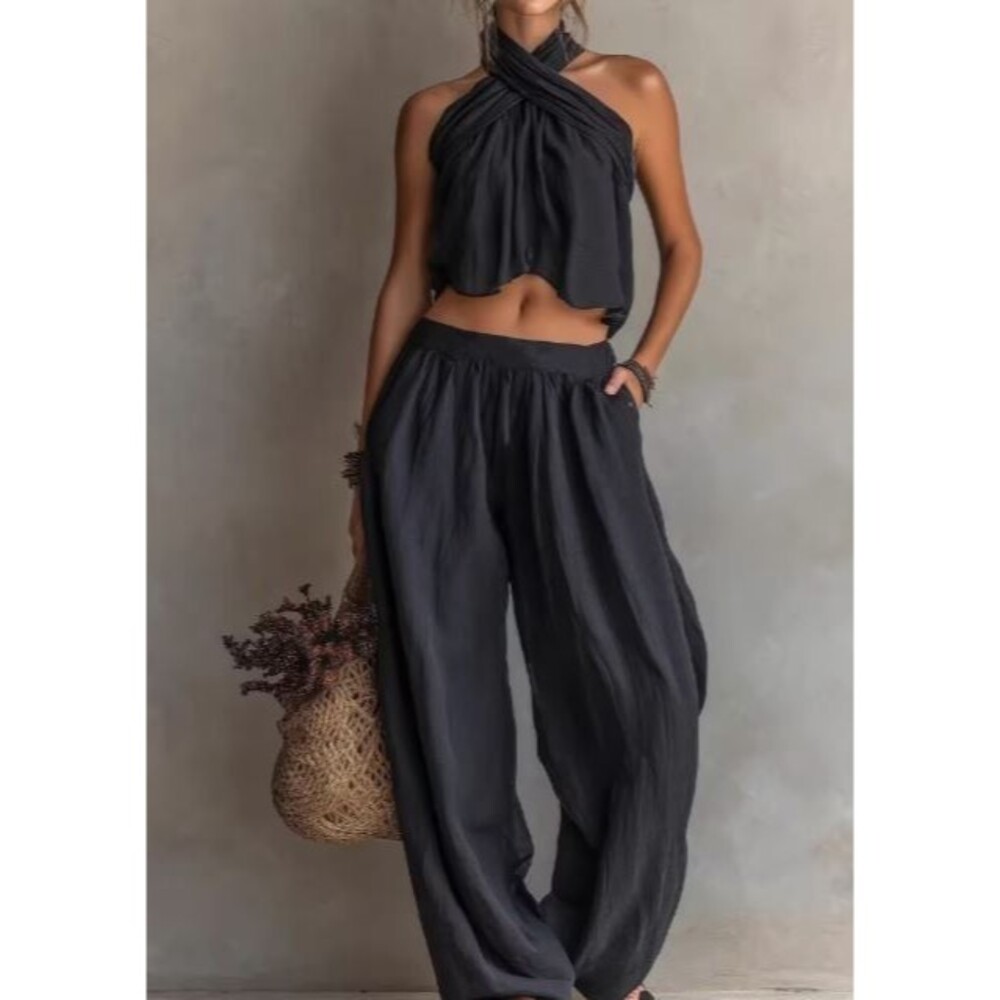 New Summer Women’s Medium Fashion Two Piece Black Pant Set